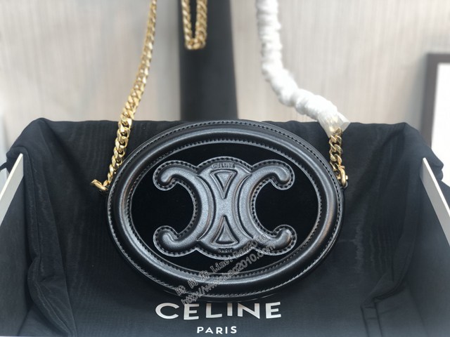 Celine專櫃2022新款女包 101852 賽琳月餅金色鏈條黑色絲絨肩背包 sldj2243